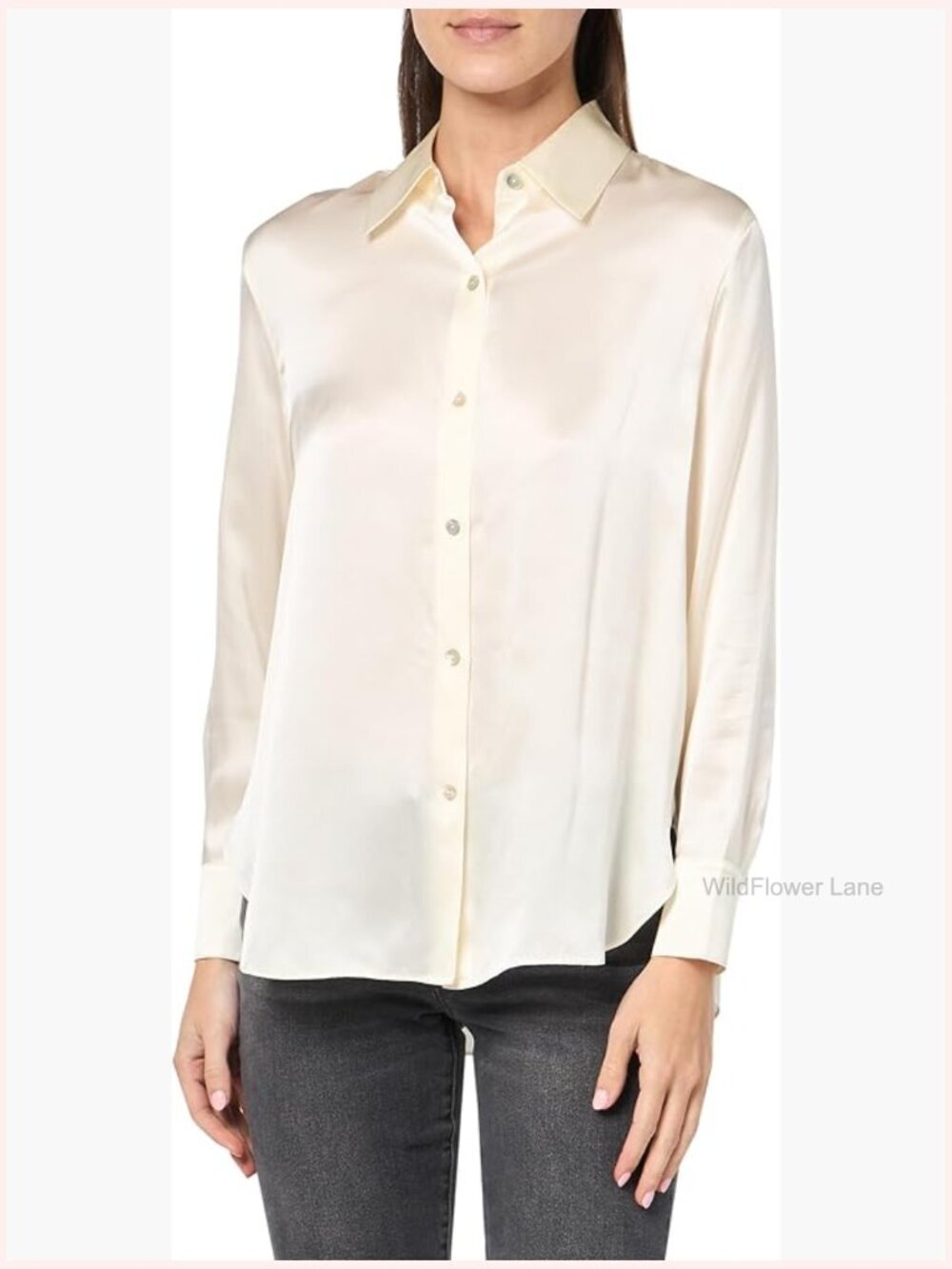 Silk Charmeuse Button Down Shirt - Long Sleeve, Collar